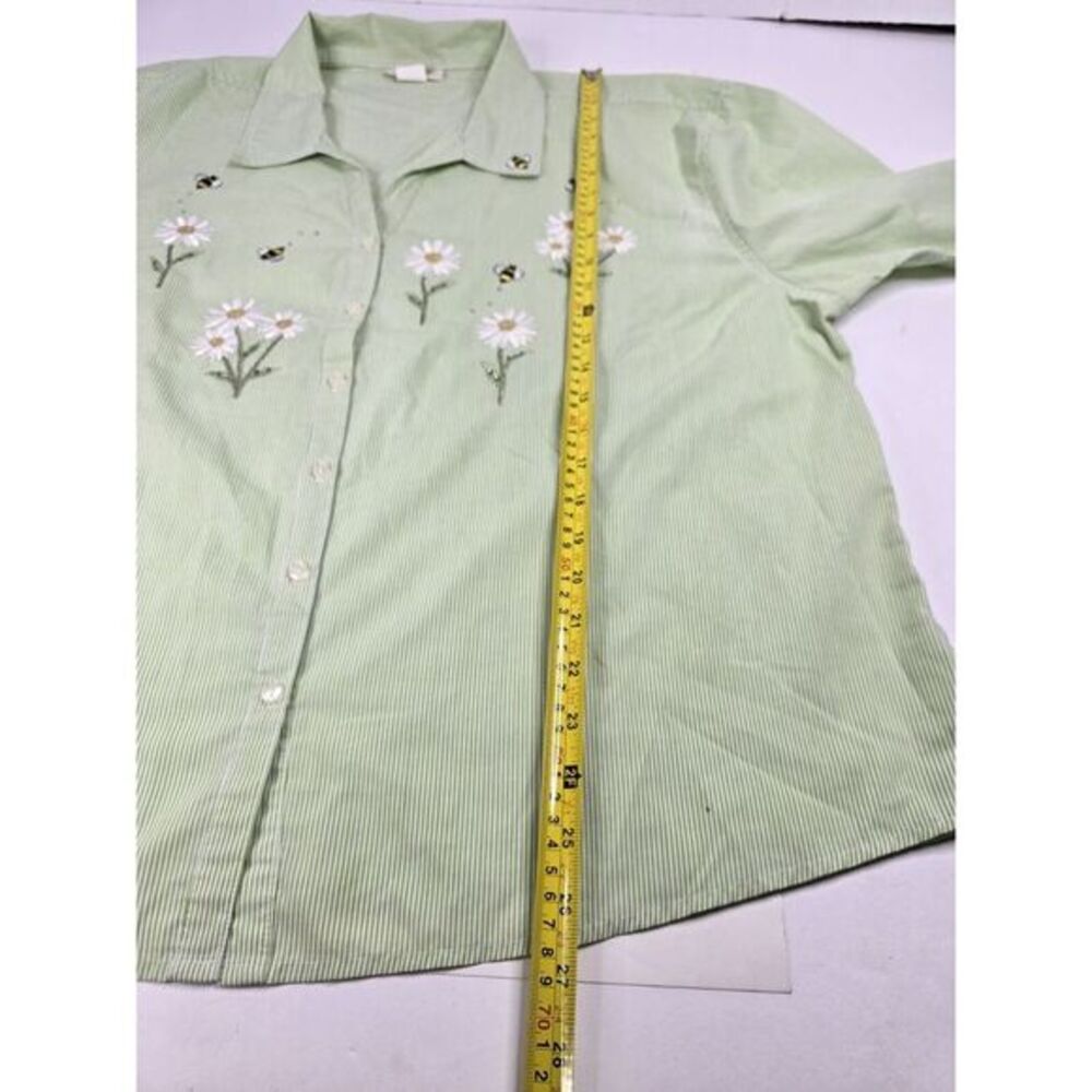 Tia Designs Shirt Green Gingham Womens 2X Bee Floral Embroiderd CottageCore‎ - Picture 15 of 16